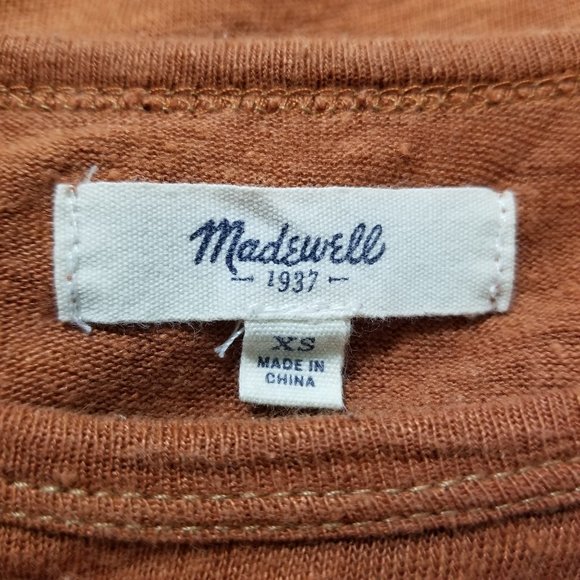 Madewell top XS Linen Raglan Tee slub knit side split minimalist basic E0241 - Picture 10 of 11